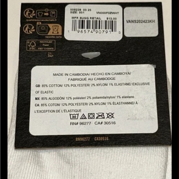 Vans Off The Wall Low Cut Kick Socks 3 Pair Men 9.5-13 White w Black Logo Skate - Picture 4 of 9